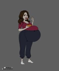 1girls belly belly_stuffing big_belly brown_hair color_edit fat female huge_belly paintmeanon pokimane shydude stuffed stuffed_belly stuffing thebbbroom thejuicystufff youtube