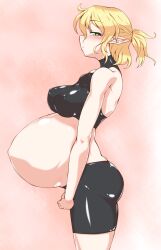 1girls big_belly blonde_hair blush disproportional elf_ears female female_only green_eyes hyper_belly mizuhashi_parsee pandain pregnant solo solo_female touhou