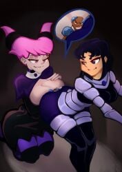 blackfire cyborg_(dc) dark-skinned_male dc giantess jinx_(dc) kyrie_dango squeezing tagme teen_titans