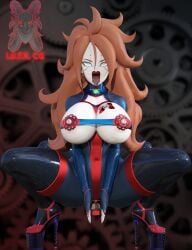 1girls android android_21 android_21_(human) big_breasts big_tongue bodysuit brown_hair dragon_ball dragon_ball_super drone droneification haigure haigure_pose haigurehussy_(ibex-cg) high_heels ibex-cg mind_break mind_control nipple_piercing open_mouth red_hair redhead tongue_out