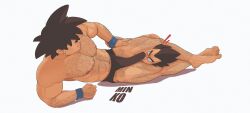 balls blush body_hair boner bulge dragon_ball dragon_ball_z erection erection_under_clothes gay head_between_thighs male male_only minkoni2 muscular penis penis_against_face saiyan son_goku vegeta