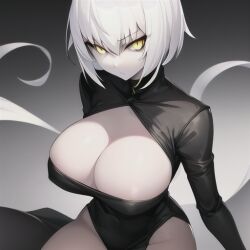 1girls ai_generated bust-waist_contrast cleavage cleavage_cutout eyeliner huge_breasts large_breasts pale_skin short_hair sinva slim_waist thin_waist tight_clothing white_hair yellow_eyes