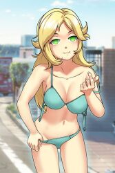 blonde_female blonde_hair female green_eyes hypnosis spiral_clicker underwear undressing