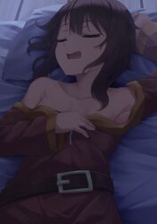 1girls armpit_fetish armpit_peek clothed female female_only gueya_(gueyasan) kono_subarashii_sekai_ni_shukufuku_wo! megumin sleeping small_breasts sweaty sweaty_armpits