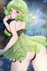 elf elf_female green_eyes green_hair night nightgown spiral_clicker