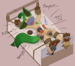 3_toes ambiguous_gender anthro ball_gag blanklysky blindfold blush bondage bound brush claws duo eeveelution feet flareon gag gagged generation_1_pokemon generation_4_pokemon hi_res leafeon nintendo pokemon pokemon_(species) restraints rope rope_bondage tickle_torture tickling tickling_feet tickling_machine toes