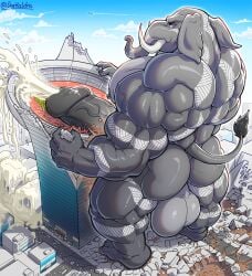 5_fingers 5_toes abs anthro arm_tattoo back_tattoo balls biceps big_penis biped bodily_fluids building building_destruction building_penetrated building_sex city city_background city_crushing city_destruction cityscape crush cum cum_flooding cum_on_building cumshot darkai destruction eidos_(pyronite) ejaculation elephant elephantid erection excessive_cum excessive_genital_fluids extreme_size_difference feet fingers footprint genital_fluids genitals grey_body hi_res house humanoid_feet humanoid_genitalia humanoid_hands humanoid_penis hyper hyper_cum landscape_dwarfing leg_tattoo macro macro_anthro macro_male male male_only mammal muscular muscular_anthro muscular_male nude orgasm outside pecs penetration penile penis plantigrade proboscidean proboscis_(anatomy) rampage size_difference sky smile solo stadium stomping tail tattoo teeth toes tusks vein veiny_penis