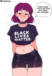 ai_generated amelia_(pathways) black_choker black_lives_matter blacked coomersucc cuckold light-skinned_female out_of_character pale-skinned_female pale_skin pathways_(game) political politics purple_hair racism solo united_kingdom
