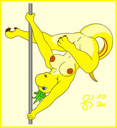 anthro anus breasts claws female flexible leza_zingy lizard nude pole pole_dancing pussy scalie sen-en solo tail upside-down yellow