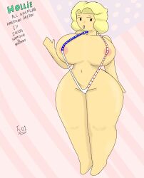 1950s 1girls 2d 2d_(artwork) 50one american_flag_bikini barely_clothed big_breasts blonde_female blonde_hair child_bearing_hips hollie_all_american monokini voluptuous wide_hips