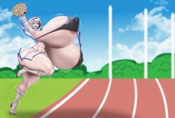 1girl 1girls 2026 absurd_res ass ass_expansion azur_lane ber00 big_breasts black_bra blue_sky boots bra breast_expansion breasts breasts_bigger_than_head breasts_bigger_than_torso cheerleader cheerleader_outfit cheerleader_uniform clothed clothed_female female female_only footwear gigantic_breasts grass grass_field high_resolution highres hourglass_figure huge_ass huge_breasts hyper hyper_breasts jiggling_breasts large_breasts mouth_open navel newgrounds_link one_leg_raised one_leg_up open_mouth outdoors outside png pom_pom_(cheerleading) pom_pom_(clothes) pom_poms purple_eyes reno_(azur_lane) reno_(biggest_little_cheerleader)_(azur_lane) sequence silver_hair skirt sky solo solo_female solo_focus thick_thighs track_and_field translucent_clothing transparent_clothing voluptuous voluptuous_female white_hair wide_hips