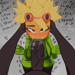 1male big_penis blowjob comic dark-skinned_male electronic_arts goggles goggles_on_head green_body green_skin plant_girl plantie plants_vs_zombies plants_vs_zombies:_heroes popcap popcap_games shadow2405 solar_flare_(pvz) sucking sunflower text