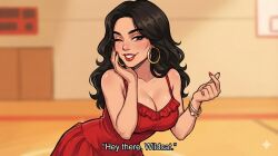 ai_generated brown_hair cleavage disney disney_channel gabriella_montez gemini gymnasium high_school_musical_(series) red_dress