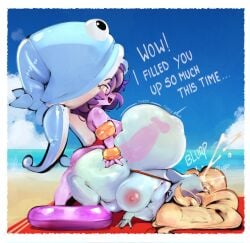 1futa 1girls beach big_belly blonde_hair blue_skin blush cum cum_through cumflated_belly cumflation dialogue female fucked_silly futa_on_female futanari inflation league_of_legends lulu_the_fae_sorceress pink_skin pool_party_lulu pool_party_series poppy riot_games shortstack swimsuit text twenty_2 vomiting_cum x-ray yordle