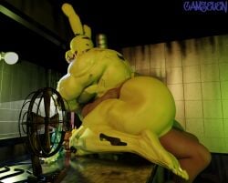 2boys animatronic anthro ass big_butt camseven five_nights_at_freddy's five_nights_at_freddy's_3 fnaf gay green_body hi_res human male male/male male_only muscular night_guard_(fnaf) nipples rabbit robot scottgames sex springtrap springtrap_(fnaf)