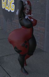 1girls 3d batman_(series) big_ass dc dc_comics female front_view harley_quinn harley_quinn_(classic) harley_quinn_(injustice) huge_thighs injustice_2 jester_costume jester_girl jester_outfit massive_thighs snakeish solo solo_female
