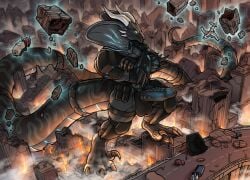 abs aircraft airplane anthro balls balls_outline biceps big_tail biped black_body boots bottomwear building building_destruction bulge car city city_background city_crushing city_destruction cityscape claws clothed clothing cobra crush destruction detailed_bulge erection erection_under_bottomwear erection_under_clothing feet finger_claws fingerless_gloves fingers fire footwear forced gear genital_outline genitals gloves glowing glowing_eyes glowing_genitalia glowing_penis handwear hi_res house jet kai'nek_(pyronite) landscape_dwarfing long_tail macro macro_anthro macro_male male muscular muscular_anthro muscular_male nairim outside paws pecs penile penis penis_outline rampage reptile scalie shoes snake snake_hood solo stomping tail teeth telekinesis toe_claws toes topwear vehicle vehicle_destruction