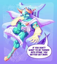 clawed_fingers claws english_text erect_penis erection god macro male/female male_focus micro muscular muscular_male panty_&_stocking_with_garterbelt ramie_(psg) size_difference tagme text text_bubble y/n zombie_maykr