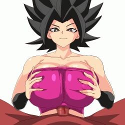 1boy 1girls alternate_breast_size animated black_eyes black_hair blowjob breasts caulifla cum cum_in_mouth cum_on_face cumshot dark-skinned_male dark_skin dragon_ball dragon_ball_super dubbed_version fellatio female female_focus gif huge_breasts large_breasts licking licking_fingers longer_than_30_seconds longer_than_one_minute male mammary_intercourse mp4 paizuri paizuri_under_clothes penis pov saiyan shounen_jump simple_background swallowing swallowing_cum titjob tube_top tubetop white_background yagal