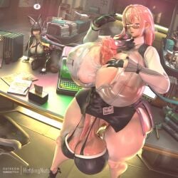 2futas autopaizuri ball_bra erection futa_only futanari gigantic_breasts holdingnuts hoshimi_miyabi huge_balls huge_breasts huge_cock human saggy_balls standing tsukishiro_yanagi voluptuous zenless_zone_zero