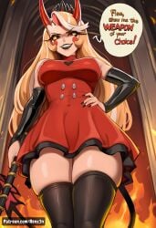 1girls ai_generated artist_name bare_shoulders black_gloves black_lips black_lipstick black_tail black_thighhighs breasts buttons charlie_morningstar_(hazbin_hotel) colored_skin crown demon demon_girl demon_horns demon_tail dress elbow_gloves english eyelashes fangs female female_only fingerless_gloves fingernails gloves gold_buttons hazbin_hotel heart hi_res high_resolution highres horn horns lips lipstick long_hair medium_breasts multicolored_horns nail_polish patreon patreon_url petticoat red_dress renz3n short_dress sleeveless sleeveless_dress sleeveless_turtleneck tail teeth thighhighs turtleneck turtleneck_dress two-tone_horns two-tone_tail very_long_hair watermark