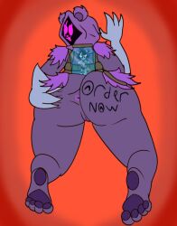 anthro anus ass bear body_writing butt_grab claws container crazy_8_animations epic_games feet female figurine fortnite genitals hand_on_butt humanoid jar mammal nude object_on_butt pawpads paws purple_body raven_team_leader solo spread_butt spreading vulva writing_on_butt