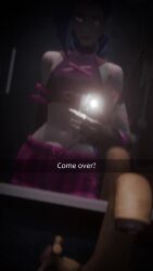 1futa 3d animated arcane arcane_jinx blender braid braided_hair braided_twintails bulge bulge_through_clothing camera_pov camera_view clothed foreskin futa_focus futa_only futanari goopyr34 jinx_(league_of_legends) league_of_legends long_hair looking_at_viewer mirror mirror_selfie phone purple_eyes riot_games snapchat solo tagme text twintails video