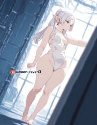 1girl ai ai_art ai_generated artificial_intelligence belly braless eyelashes female frieren frieren_beyond_journey's_end green_hair grey_hair hips indoors long_hair medium_breasts no_bra no_panties no_pants patreon reveri3 sideboob sidelocks silver_hair solo sousou_no_frieren standing stomach swimsuit thick_hips thick_stomach thick_thighs thighs white_hair wide_hips