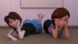2girls aunt_cass big_ass big_hero_6 big_thighs bored_expression bored_female cass_hamada crossover hand_on_cheek helen_parr marvel milf_body milfs on_the_floor small_breasts snakeish the_incredibles