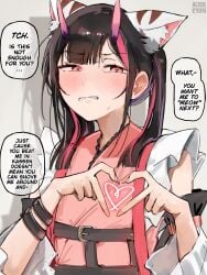 alterkyon black_hair cat_ears catboy character_request chou_kaguya-hime! femboy heart_gesture komazawa_noi male two_colored_hair