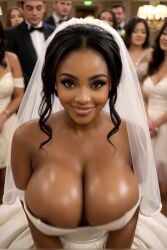 ai_generated animated big_breasts bouncing_breasts bride cleavage ebony female huge_breasts looking_at_viewer realistic tagme video wedding_dress