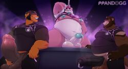 2d 3boys balls bear brown_bear bruno_(bigbearbruno) canine complex_background digital_drawing_(artwork) digital_media_(artwork) dobermann gay ikupo_(ikupo1) nipples panda penis ppandogg rod_(rodhidden) strip_club stripper_pole stripping tagme trio