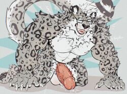 animal_genitalia animal_penis claws eirlys_copa eyewear fairytale_pie felid feline_genitalia feline_penis genitals growth hi_res himbofication male mammal muscle_growth muscular muscular_male pantherine penile_spines penis predator_(disambiguation) snow_leopard solo