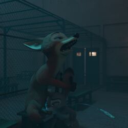 2026 3d_(artwork) anthro black_body black_fur black_nose blender_(artwork) blender_cycles_(artwork) blue_glow blue_light bodily_fluids breasts canid canine cum cumshot digital_media_(artwork) disney duo ejaculation female fox fur genital_fluids genitals grey_body grey_fur hi_res holding_both_ears judy_hopps kneeling knot knotted_penis lagomorph leporid looking_down looking_up male male/female mammal mouth_on_penis neonwabbit nick_wilde nipples orange_body orange_fur penis pink_nose prison rabbit saliva sex sharp_teeth sitting teeth white_body white_fur zootopia