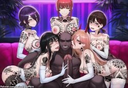 ai_generated basicallynomore blacked chainsaw_man dark-skinned_male female harem higashiyama_kobeni kobeni_higashiyama looking_at_viewer makima_(chainsaw_man) power_(chainsaw_man) pubic_tattoo qos qos_tattoo queen_of_spades queen_of_spades_symbol queen_of_spades_tattoo reze_(chainsaw_man) tattoo tattoos yoru_(chainsaw_man)