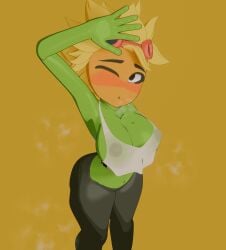 electronic_arts goggles goggles_on_head green_body green_skin plant_girl plantie plants_vs_zombies plants_vs_zombies:_heroes popcap popcap_games shadow2405 solar_flare_(pvz) sunflower