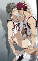 2boys against_wall anal anal_sex basketball basketball_uniform censor_bar censored censored_penis gay jock jock_slut kagami_taiga kiyoshi_teppei kuroko_no_basuke locker_room lockers male male_only multiple_boys penis red_hair sex sports sweat undressing uniform yaoi yukowa_(kari)