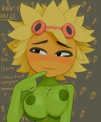 electronic_arts goggles goggles_on_head green_body green_skin plant_girl plantie plants_vs_zombies plants_vs_zombies:_heroes popcap popcap_games shadow2405 solar_flare_(pvz) sunflower