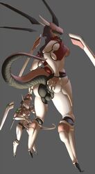 anthro anus ass balls breasts dickgirl dragon intersex looking_over_shoulder mecha neltruin orbital_frame penis pose robot simple_background size_difference standing zone_of_the_enders