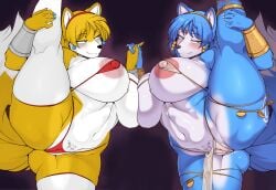 2d 2d_(artwork) 2girls anthro ass big_ass big_breasts breasts canine cervina7_(artist) cleavage edit female fox fox_girl gold_(metal) gold_jewelry highres jewelry krystal micro_bikini miles_tails_prower multiple_females multiple_girls nintendo nipples_visible_through_clothing one_leg_raised one_leg_up pressing_breasts_together pussy pussy_visible_through_clothes rule_63 sega smug sonic_(series) sonic_the_hedgehog_(series) standing_on_one_leg star_fox tails_the_fox tailsko teasing tribal_tattoo two-tone_body voluptuous