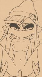 1boy 1girls inkling_girl looking_at_viewer missionary_position monochrome namonaki_(inkling) oc sketch splatoon splatoon_(series) stern_expression vaginal_penetration vaginal_sex
