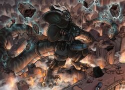 abs aircraft airplane anthro balls_outline biceps big_tail biped black_body boots bottomwear building building_destruction bulge car city city_background city_crushing city_destruction cityscape claws clothed clothing cobra crush destruction detailed_bulge erection erection_under_bottomwear erection_under_clothing feet finger_claws fingerless_gloves fingers fire floating footwear forced gear genital_outline genitals gloves glowing glowing_eyes glowing_genitalia glowing_penis handwear hi_res hooded house jet kai'nek_(pyronite) landscape_dwarfing long_tail macro macro_anthro macro_male male mask muscular muscular_anthro muscular_male nairim outside paws pecs penis rampage reptile scalie shoes snake snake_hood solo stomping tail teeth telekinesis toe_claws toes topwear vehicle vehicle_destruction wearing_mask