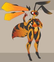 1girls ai_assisted antennae_(anatomy) arthropod arthropod_abdomen artlegionary bikini breasts edit edited hips huge_breasts insects large_breasts simple_background thick_thighs thighs third-party_edit wasp white_eyes wings