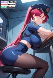 ai_generated anime_girl anime_style aroused_expression aroused_nipples artistic_nudity ass_focus back_view badge black_gloves black_latex_skirt black_thighhighs bliss4kiss blue_shirt blush body_sweat cleavage close_up_ass crotch_focus curvaceous_figure detailed_anatomy detailed_background detailed_skin_texture digital_illustration dominant_female dramatic_lighting dramatic_pose dripping_sweat dynamic_pose emotional_expression erotic_art erotic_pose explicit_anime explicit_nudity fantasy_art female female_character flushed_cheeks glistening_skin glossy_finish green_eyes hentai_style high_heels high_quality_art highres indoor_scene intimate_pose intricate_details jessie_(pokemon) large_breasts leaning_on_desk long_hair magenta_hair masterpiece_quality metal_desk nsfw_anime nsfw_content office_setting open_shirt opulent_details parody perfect_proportions pokemon police police_costume police_hat police_station_pose police_uniform ponytail provocative_pose puffy_nipples realistic_shading rule34_style seductive_pose seductive_smile sensual_expression sensual_nude sexy_pose sleek_body solo subtle_blush sultry_expression sweat team_rocket_uniform_parody teasing_pose uncensored vibrant_colors volumetric_lighting voluptuous_figure wet