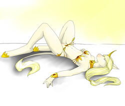 1girls 2011 anthro breasts closed_eyes cute equine female fortuna horn nude pussy solo sunbathing tail unicorn