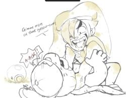 brawl_stars chester_(brawl_stars) fully_clothed peeing pierce_(brawl_stars) psychotic self_upload sitting_on_person stain strangling text tipslog watersports