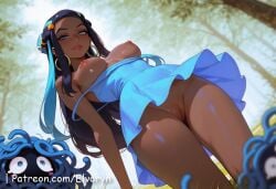 1girls ai_generated arm_grab arms_held_back ass big_ass big_breasts big_butt blue_eyes breasts closed_mouth dark-skinned_female dark_skin elvoryn exposed_breasts exposed_pussy female female_on_cloth fishnets human human_female interracial_sex light-skinned_male light_skin male multicolored_hair naked naked_female naked_male nessa_(pokemon) nipple_nude nude nude_female nude_male outdoors pokemon pussy sex standing thick_thighs thighs