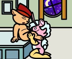 age_difference anthro clothing duo female gloves hair handwear happy_tree_friends hat headgear headwear hi_res kitchen kitchen_cabinet legwear male male/female mature_male night nub_tail older_male oral ponytail pop_(htf) red_clothing red_hat red_headwear sex sky star starry_sky stockings valentine_(foozle) yellow_clothing yellow_gloves yellow_handwear yellow_legwear yellow_stockings younger_female