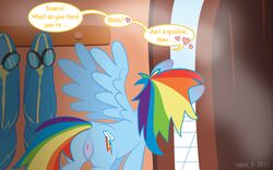 2011 anus blush bodysuit equine female friendship_is_magic heart my_little_pony peeping pegasus pussy pussy_juice rainbow_dash_(mlp) soarin_(mlp) straight_hair syoee_b voyeur wing_boner wonderbolts_(mlp)