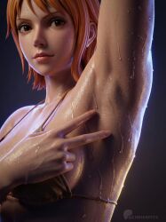 1girls 3d 3d_(artwork) 3d_model 3d_render ai_generated armpit armpit_fetish armpits bikini breasts cinderpits detailed detailed_background female female_only nami nami_(one_piece) one_piece realistic realistic_textures self_upload smug smug_face solo solo_female solo_focus sweat sweatdrop sweating sweaty sweaty_armpits sweaty_body sweaty_breasts tight_clothing tight_fit